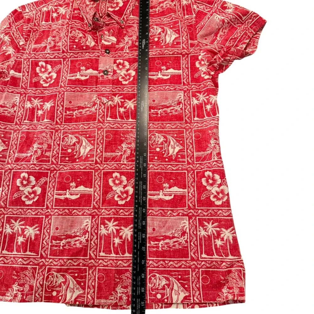 Maui Company Red Tropical Island Print Cotton‎ Short Sleeve Shirt Large Resort